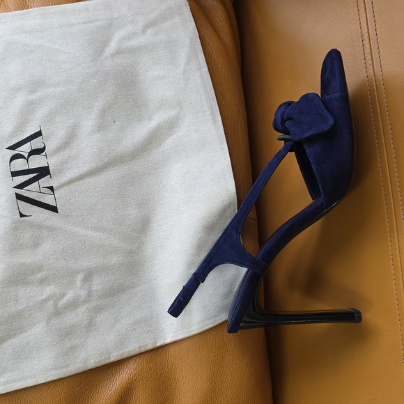 Zara Women's Dark Blue Heeled Sandals - Picture 16 of 16